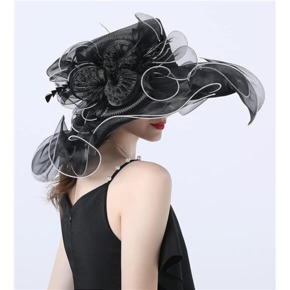 Women's Kentucky Derby Church Dress Hat A-black,white Edge - Picture 4 of 5